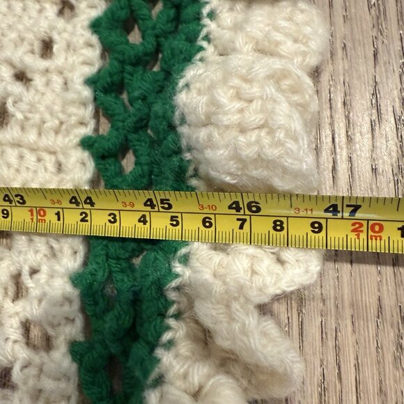 Vintage Crochet Blanket Throw Handmade Creamy White With Green Trim Immaculate - Picture 10 of 11